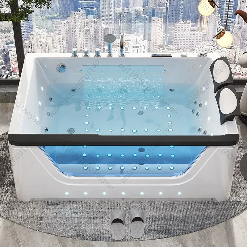 Home Bathroom Jacuzzi Tub - 2-Personen-Acryl-Whirlpool mit Wasserfall-Massage - Intelligentes Heizsystem,