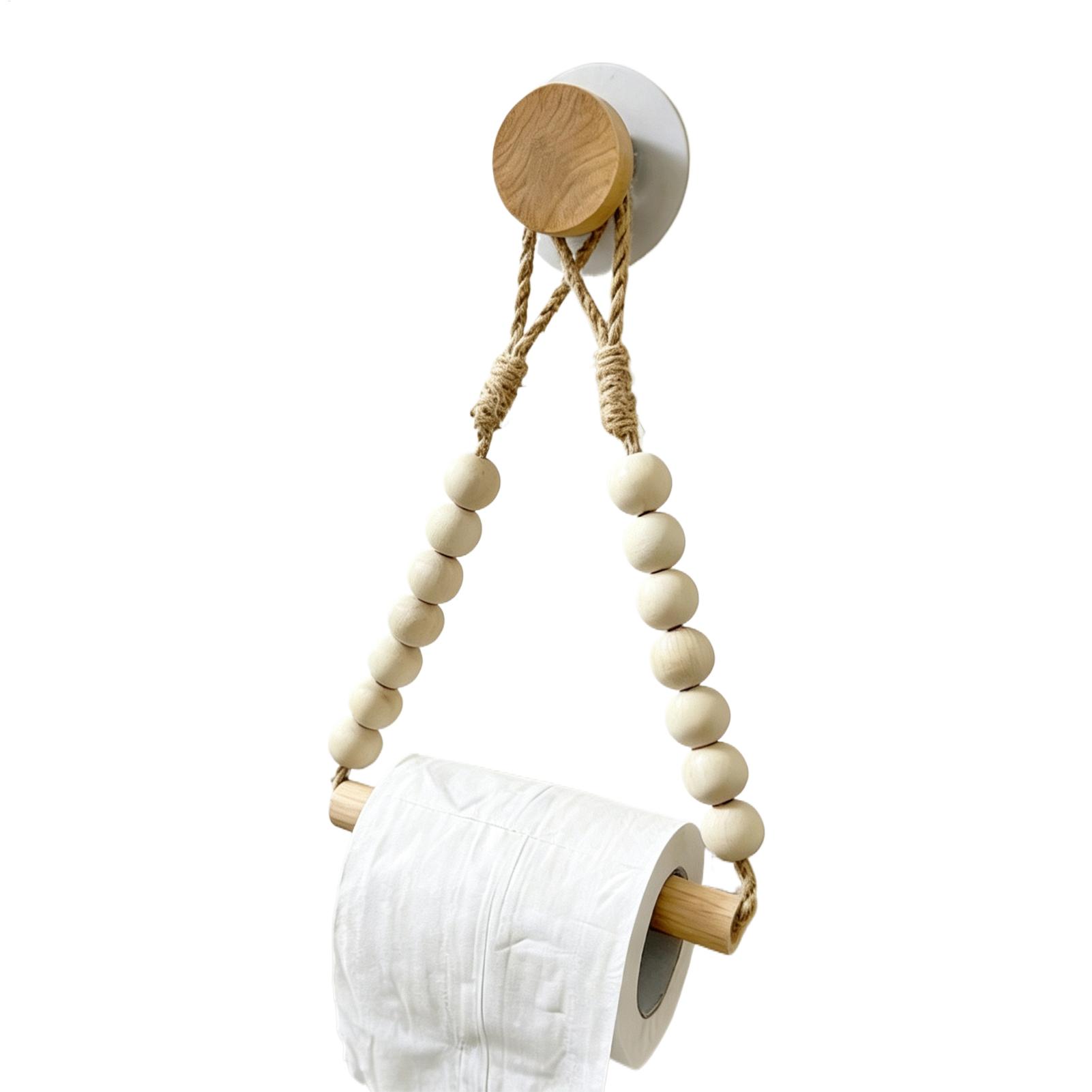 Home Bathroom Towel Dispenser - Toilettenpapierhalter aus Holzperlen, Wandmontierter Rollenhalter, Spender