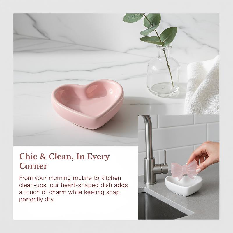 Home Bathroom Vanity - Niedliche, herzförmige Keramik-Seifenschale mit Selbstablauf-Design für