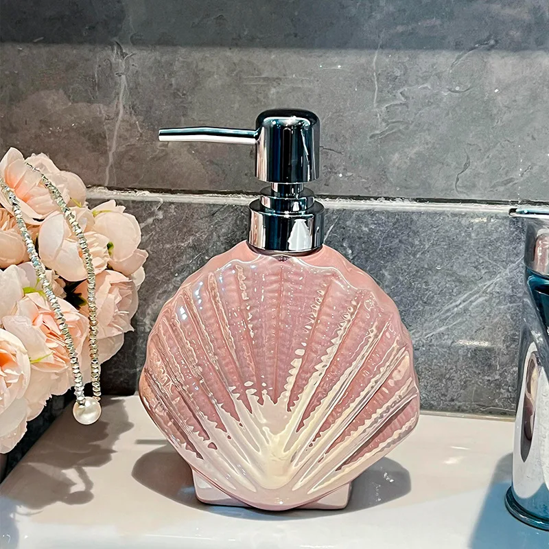 Zara Home Bathroom - Keramik-Pressflasche, Badezimmer-Aufbewahrungszubehör, Lotionsflasche, Seifenspender, rosa Schale,