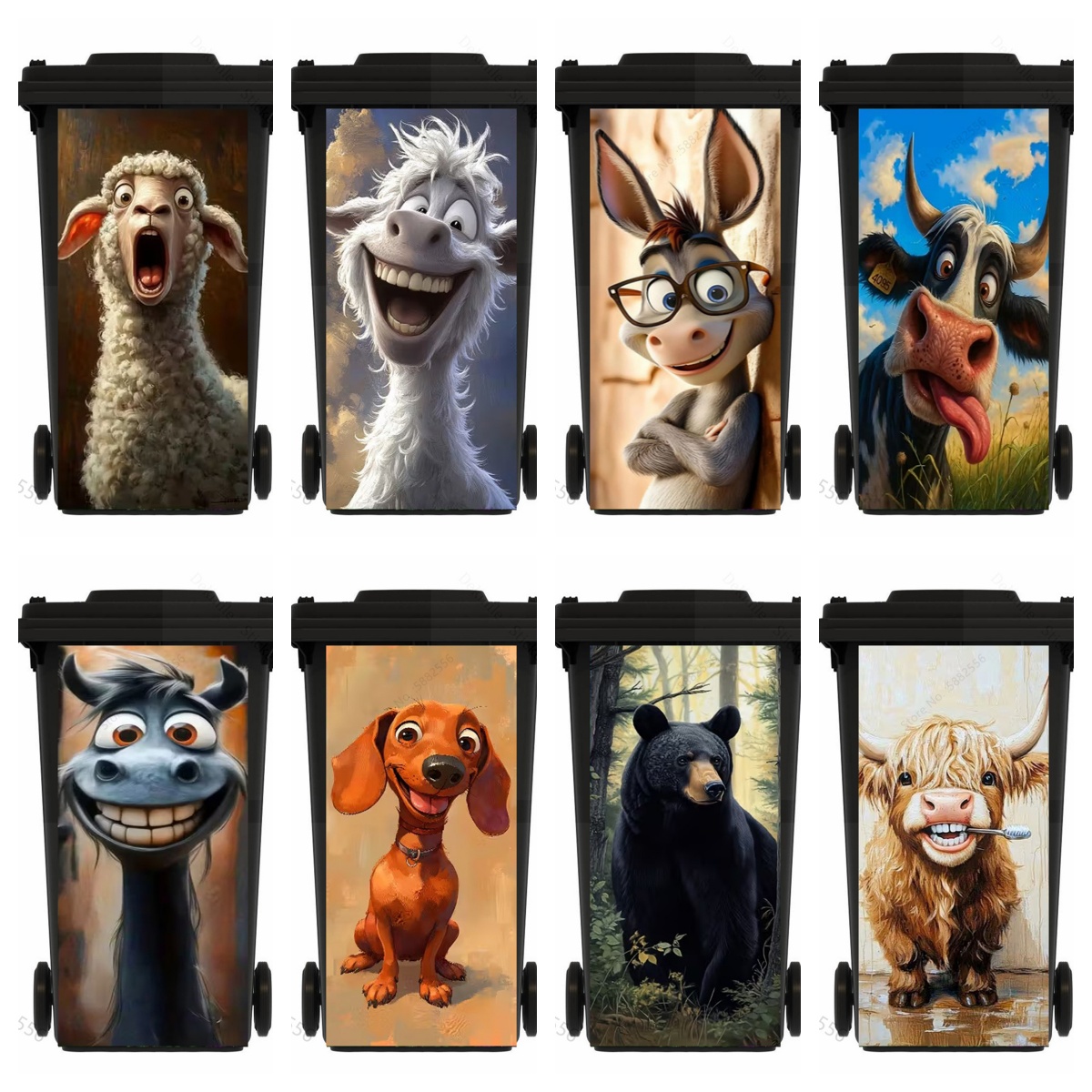 Home Bathroom Trash Can - Lustige Cartoon-Pferde-Mülleimer-Aufkleber, lächelnde Tiere, Katze, Schaf,