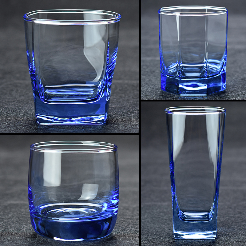 Yamazaki Home Bathroom Storage - Glasbecher Echtfarben-Wasserbecher Blaues Glas Saft-Trinkbecher Milch-Bier-Becher