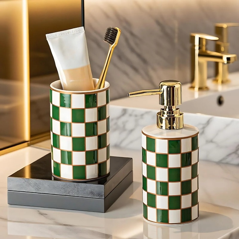 Zara Home Bathroom - Luxuriöse Zylindrische Keramik-Lotionsflasche mit Gittermuster Spülbecher
