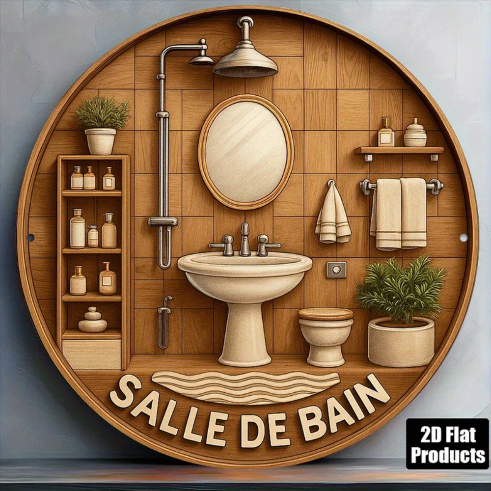 Home Bathroom Wall Art - CIFBUY Retro Französisches Badezimmer-Wandbild, rund, 20,3