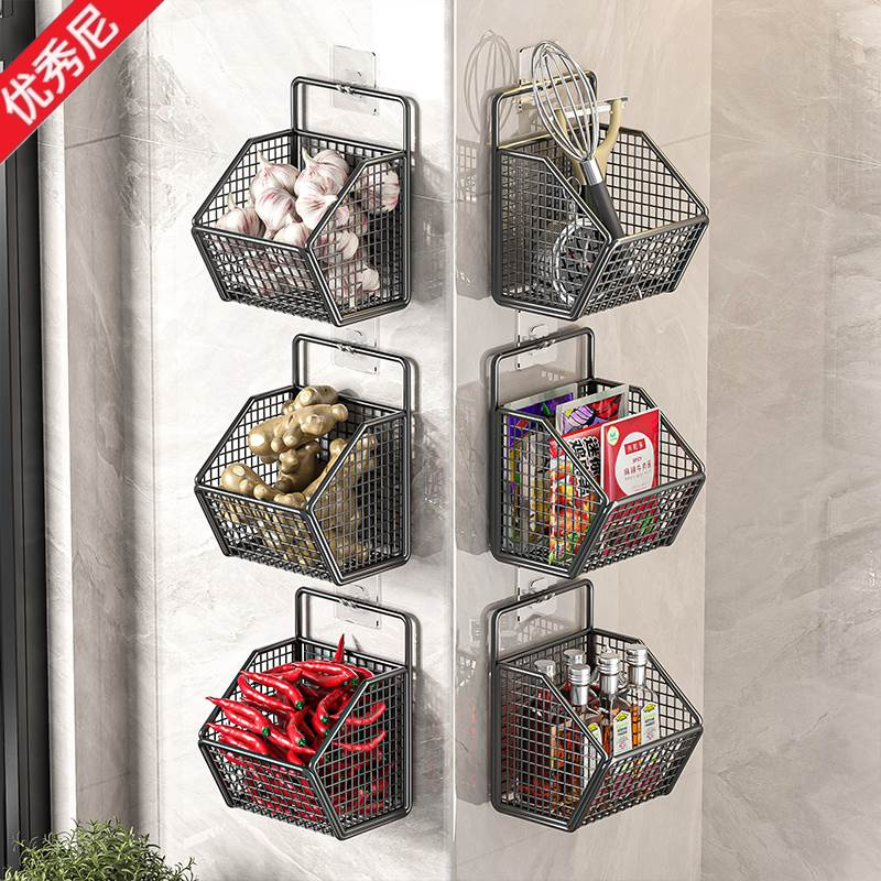 Home Essentials Bathroom Organizer - Wandmontierte Küchen-Aufbewahrungsbox Knoblauch-Zwiebel-Ingwer-Halter Edelstahl Badezimmer-Organizer Haushaltsbedarf
