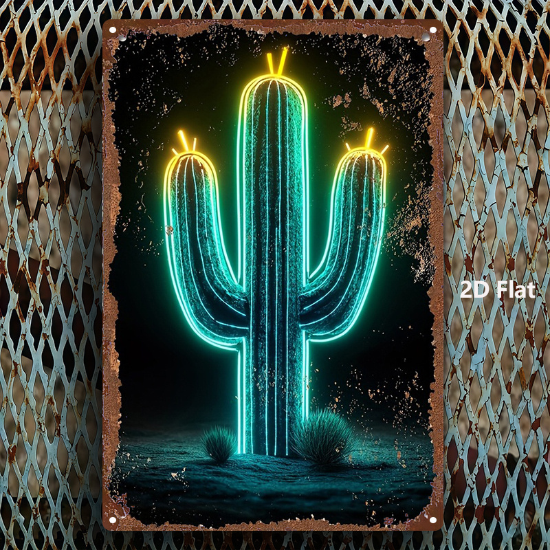 Home Bathroom Wall Art - Vintage Neon Desert Cactus Aluminium-Wandkunst, 20,3
