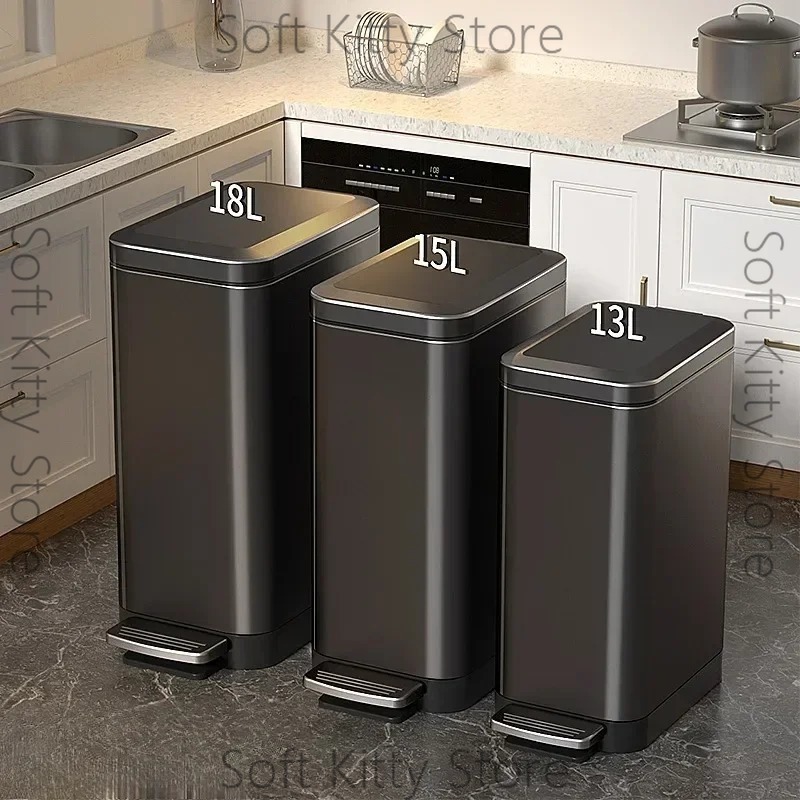 Home Bathroom Trash Can - 12/15/18L Tretmülleimer mit Deckel aus Edelstahl,
