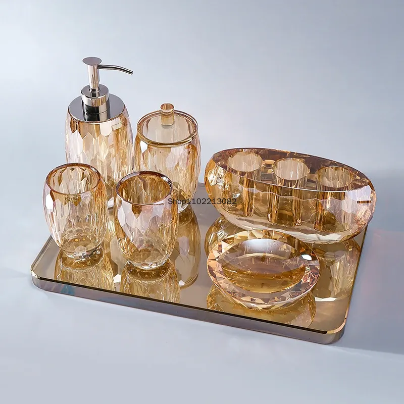 Zara Home Bathroom - Kristall-Badezimmer-Accessoires-Set Luxus-Toiletten-Handdesinfektionsmittel-Flasche Mundwasserbecher Seifenschale Aufbewahrungstablett Badezimmer-Zubehör