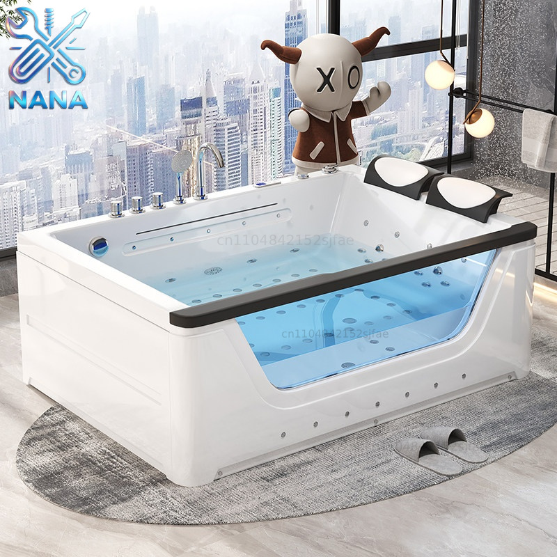 Home Bathroom Jacuzzi Tub - 2-Personen-Acryl-Jacuzzi mit Wasserfall-Whirlpool-Massage - Intelligentes Heizsystem,