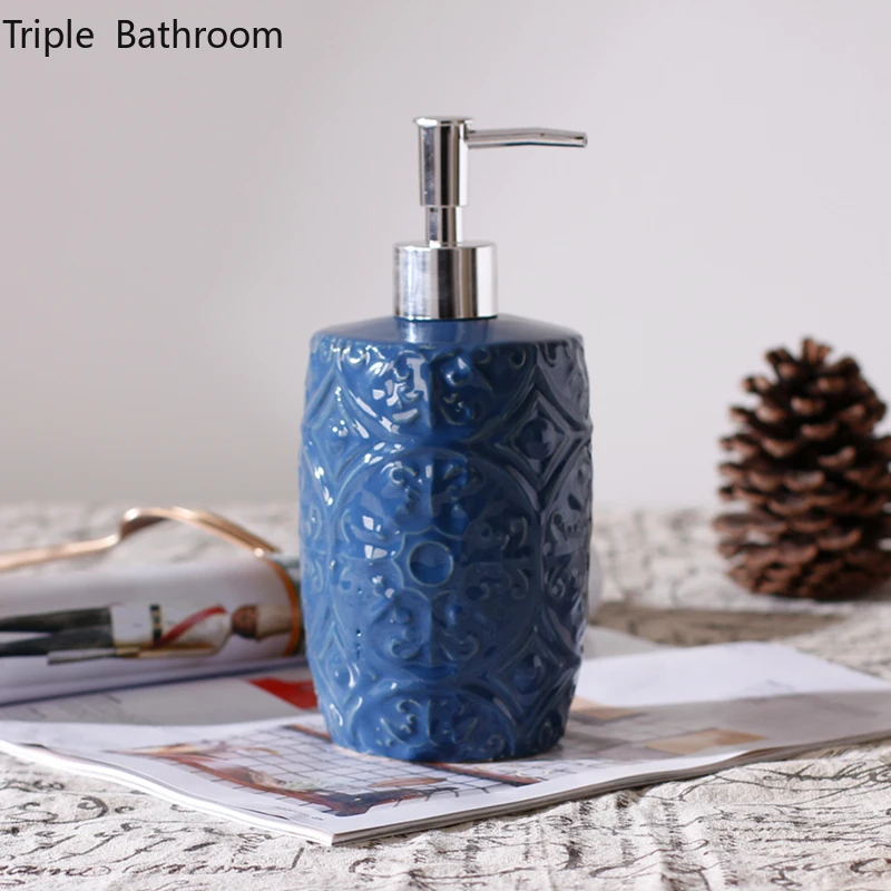 Zara Home Bathroom - Keramik Blau Shampoo Duschgel Flaschen Händedesinfektionshalter