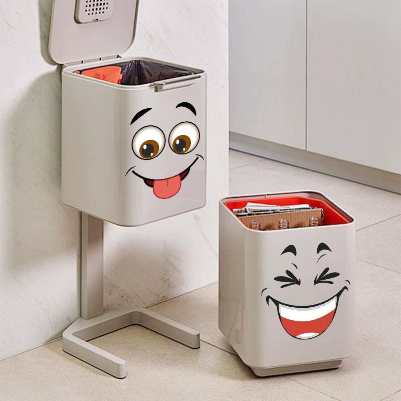 Home Bathroom Trash Can - 4 Stück abnehmbare Mülleimer-Aufkleber, selbstklebend, Cartoon-Motiv,
