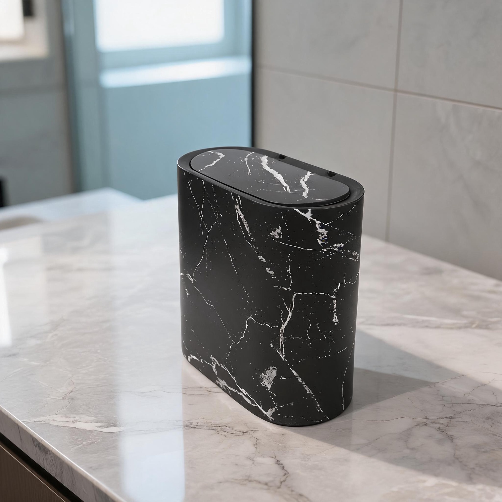 Schmaler Mülleimer mit Marmorm – Home Bathroom Trash Can Bewertung und Preis